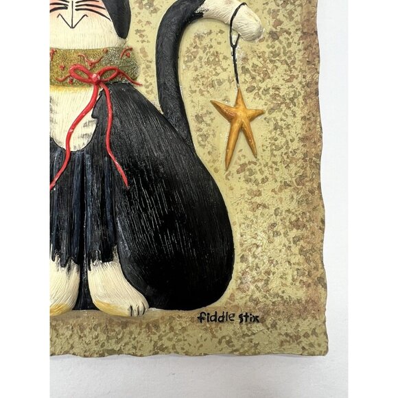 Christmas Kitty Cat Resin Tile Trivet Wall Hanging Fiddle Stix 5 1/2” x 5 1/2” - Picture 4 of 7